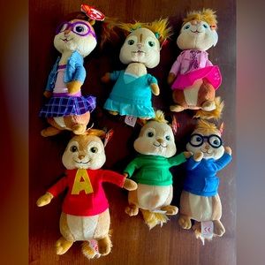 Alvin/ChipmunksBeanie Babies Alvin, Simon, Theodore, Jeanette, Brittany& Eleanor
